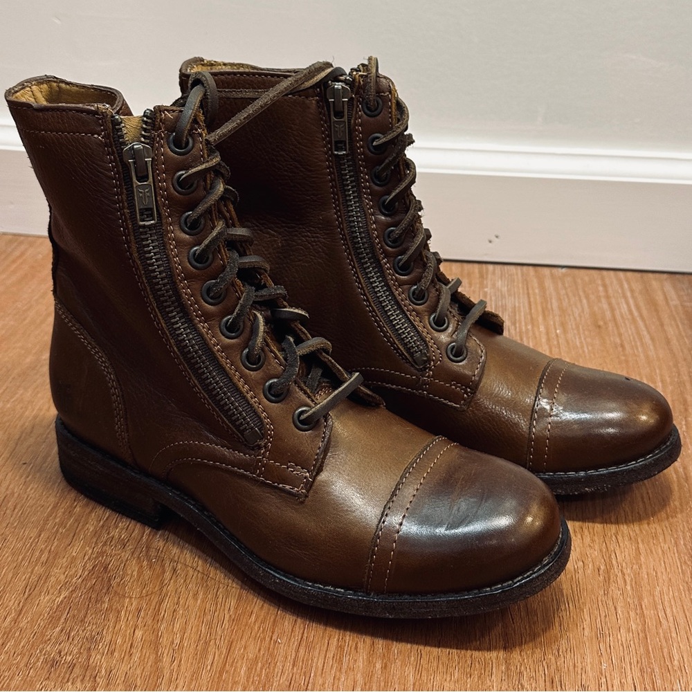 Frye Tyler Double Zip combat boots, Sz 6, Brown